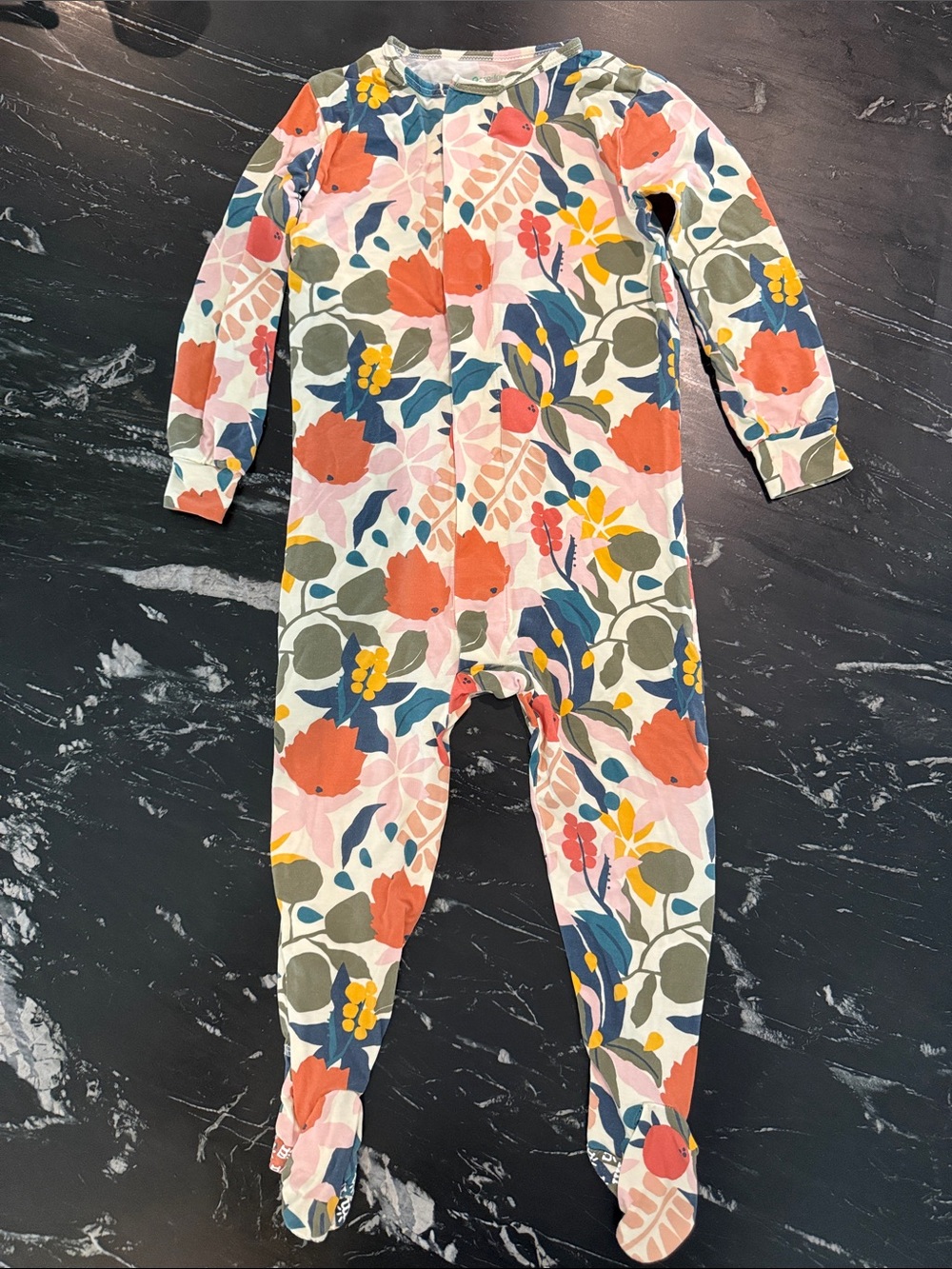 Magnetic Me Pink Floral Footie Pajamas w/ Coral, Navy, Green and Yellow, 18-24 M